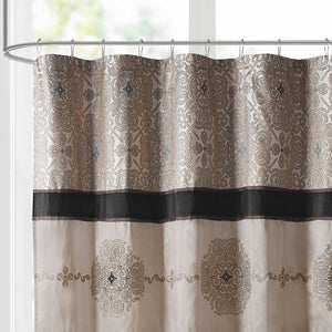 JLA Home Madison Park - Embroidered Jacquard Shower Curtain with Medallion Color-Block Design, Rust‑Resistant Grommets, 72x72 MP70-8302