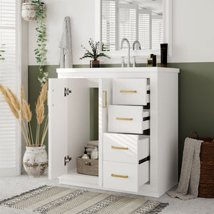 English Elm 30'' Elegant Bathroom Vanity Set With Ceramic Sink, Soft-Close Drawers & Retro Design For Storage N710P191947K