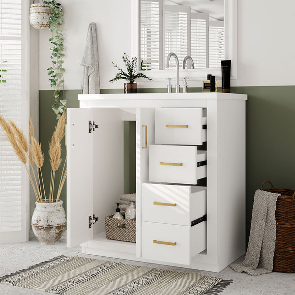 English Elm 30'' Elegant Bathroom Vanity Set With Ceramic Sink, Soft-Close Drawers & Retro Design For Storage N710P191947K
