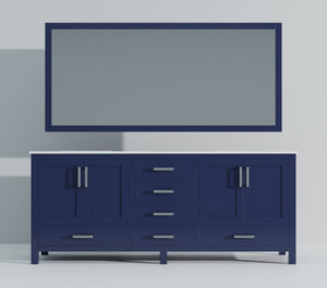 English Elm Navy Double Bath Vanity 84" W x 22" D with Cultured Marble Top, Soft-Close Drawers, Mirror Set B2731S00900