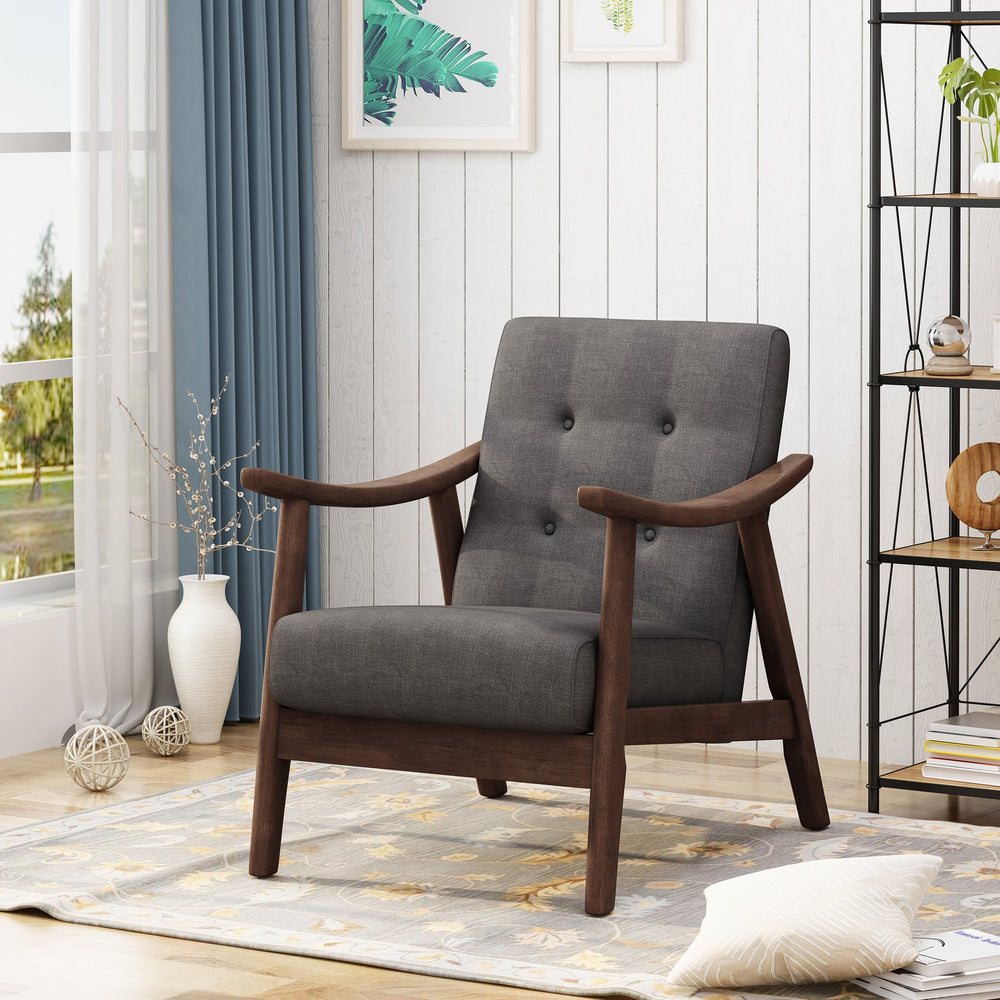 English Elm Christopher Knight Home® - Mid-Century Tufted Accent Chair with Bent-Wood Arms, Polyester Upholstery, Retro Elegance for Living Room Dark Gray 63831.00