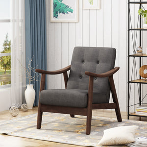 English Elm Christopher Knight Home® - Mid-Century Tufted Accent Chair with Bent-Wood Arms, Polyester Upholstery, Retro Elegance for Living Room Dark Gray 63831.00