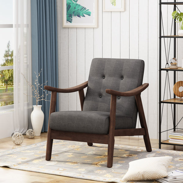 English Elm Christopher Knight Home® - Mid-Century Tufted Accent Chair with Bent-Wood Arms, Polyester Upholstery, Retro Elegance for Living Room Dark Gray 63831.00