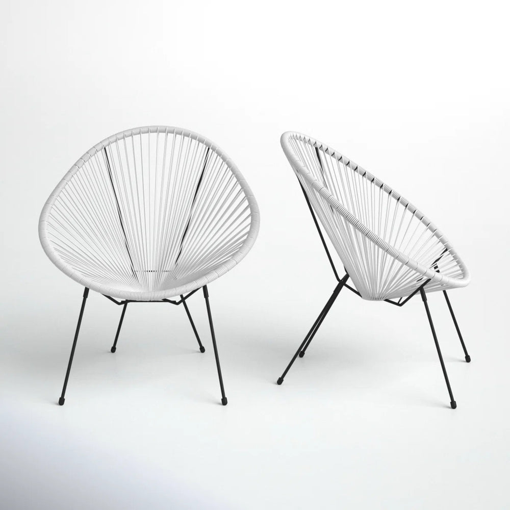 English Elm 2-Piece Outdoor Acapulco Lounge Chair Set (White) – Mid-Century Woven Aluminum, UV & Weather Resistant, Scratch-Free Feet B120P373383