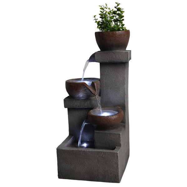 English Elm Outdoor Cascading Tiered Resin Stone Fountain with Led Lights and Integrated Planter W5397P462032