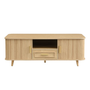 English Elm Modern Mid-century Coffee Table Tambour Doors Open Shelves Warm Wood Living Room Natural N770P333551N