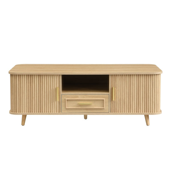 English Elm Modern Mid-century Coffee Table Tambour Doors Open Shelves Warm Wood Living Room Natural N770P333551N