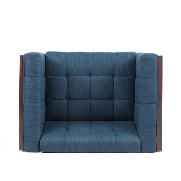 English Elm Christopher Knight Home® - CLUB Navy Blue Button-Tufted Waffle Stitch Club Chair with Rubberwood Frame, Mid-Century Modern Comfort and Style 70471.00