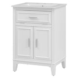 English Elm 24" Bathroom Vanity With Sink, Bathroom Vanity Cabinet With One Flip Drawer and Doors, Solid Wood and Mdf, White