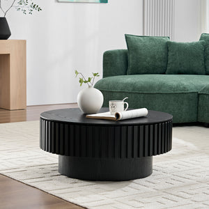 English Elm 31.49'' Round Coffee Table with Hidden Storage, Space-Saving Modern Pedestal Design for Apartments Matt Black W876P365222