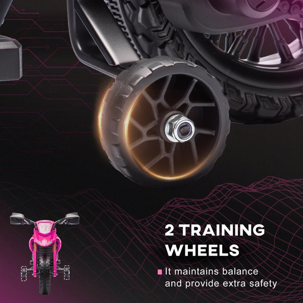 English Elm Qaba Kids Electric Dirt Bike 6v Battery Powered Ride on with Training Wheels Ages 3 to 8 Pink W2225P249809