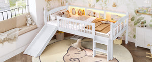 English Elm Twin Xl Solid Pine Loft Bed with Built-in Led Lighting and Storage Shelves Light White W1580S00364