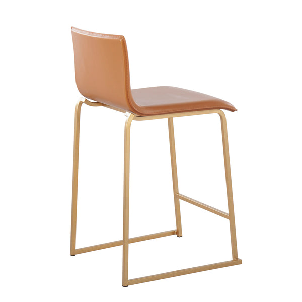 English Elm Mara 26" Contemporary Counter Stool with Gold Metal Base and Faux Leather Upholstery, Set of 2 Camel B202P222053