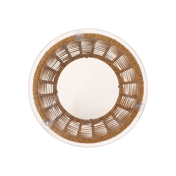 English Elm Christopher Knight Home® - ARIAS RATTAN SIDE TABLE with Tempered Glass Top, Boho Drum Design, Durable Woven Polyethylene Finish Light Brown 65764.00LBRN