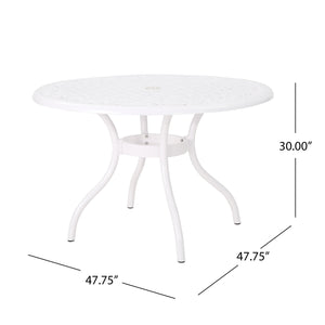 English Elm Christopher Knight Home® - PHOENIX Cast Aluminum 48in Round Patio Dining Table with Lattice Scrollwork and Umbrella Hole White 49.25 L x 49.25 W x 5.25 H 54588.00WHI