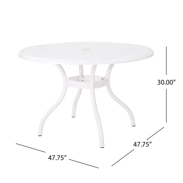 English Elm Christopher Knight Home® - PHOENIX Cast Aluminum 48in Round Patio Dining Table with Lattice Scrollwork and Umbrella Hole White 49.25 L x 49.25 W x 5.25 H 54588.00WHI