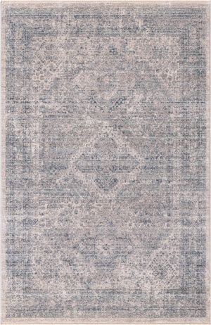 Unique Loom Noble Elizabeth Machine Made Medallion Rug Gray, Light Blue/Navy Blue/Ivory 5' 1" x 7' 10"