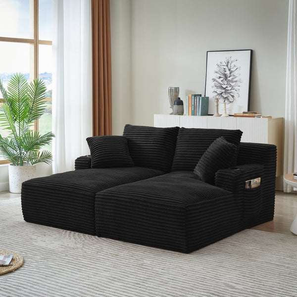 English Elm Compressible Corduroy Sleeper Loveseat with Cupholders Ready in 72 Hours No Assembly Black W2339P411858