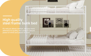 English Elm Multi-Functional Square Tube Iron Bunk Bed with Dual Ladders, Sturdy Space-Saving Frame for Rooms White W1935P360920