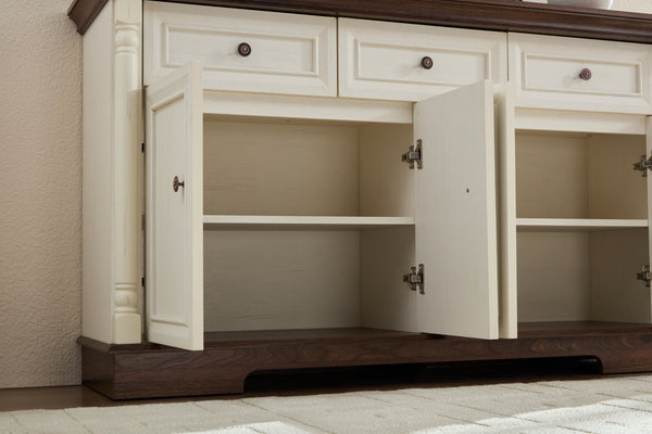 English Elm Farmhouse Large Storage Cabinet With Roman Columns, Versatile Wood Buffet & Wine Cooler Stand W2393P300547