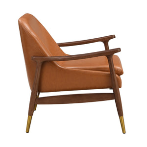 English Elm Christopher Knight Home® - [Set of 2] Mid-Century Faux Leather Accent Chair with Solid Wood Frame, Brass-Tipped Legs, Plush Cushions Brown N767P205863B_2