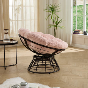 English Elm Comfortable Swivel Papasan Chair Pe Rattan Bowl Seat with Plush Corduroy Cushion W640P443558