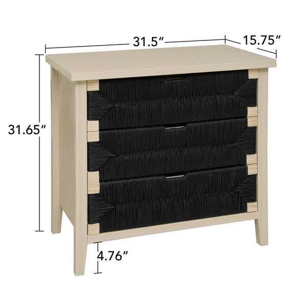 English Elm 3 Drawer Buffet Sideboard with Hand-Woven Rope Fronts, Waterproof Top, Adjustable Shelves, Anti-Tip Pads W688P237931
