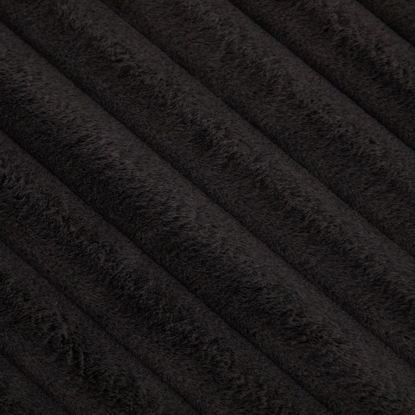 English Elm 30.9"Wide Faux Fur Ottoman with Open Wooden Shelf and Black Metal Legs — Plush Round Coffee Table Seat Charcoal W3098P296974