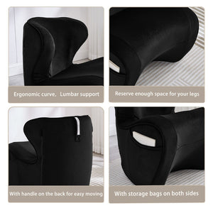 English Elm Ergonomic Floor Chair Velvet Upholstered Lumbar Support Seat for Reading Nook or Lounge Black W1097P462006