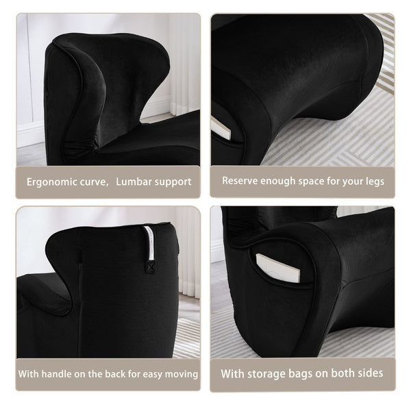 English Elm Ergonomic Floor Chair Velvet Upholstered Lumbar Support Seat for Reading Nook or Lounge Black W1097P462006