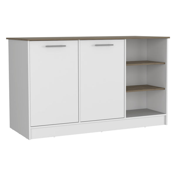 English Elm Ginger Kitchen Island With Open Shelves & Cabinets - Versatile Storage & Spacious Work Surface B070S00314