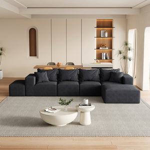 English Elm Modern Upholstered Sectional Sofa Set Modular 132" L-Shape Chenille Couch with 6 Pillows, No-Assembly Comfort and FlexibilityReadable? Black W834S00500