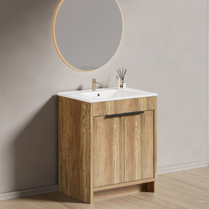 English Elm 30inch Floating Bathroom Vanity with 3d Carved Panels and Spacious Drawer Storage W3520P455303