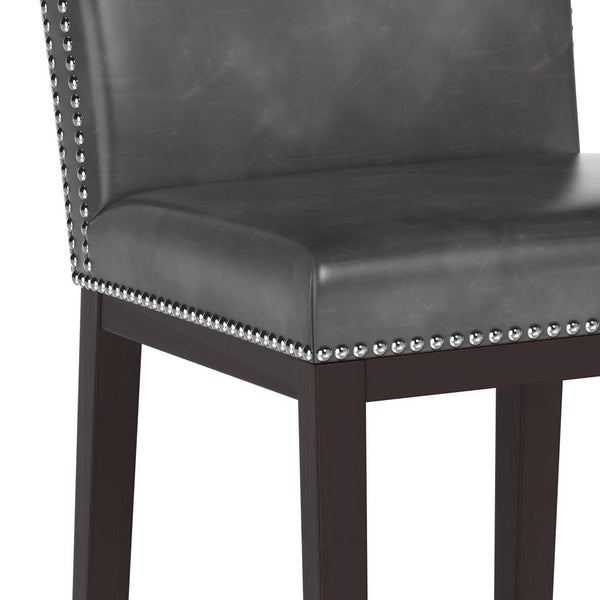Sunpan Vintage Barstool with Silver Nailheads - Chic Faux Leather Design for Stylish Dining Spaces Overcast Grey