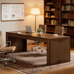English Elm Executive Extra Long Wood Grain Computer Desk for Dual Monitor Home Office Setup T3971P449943