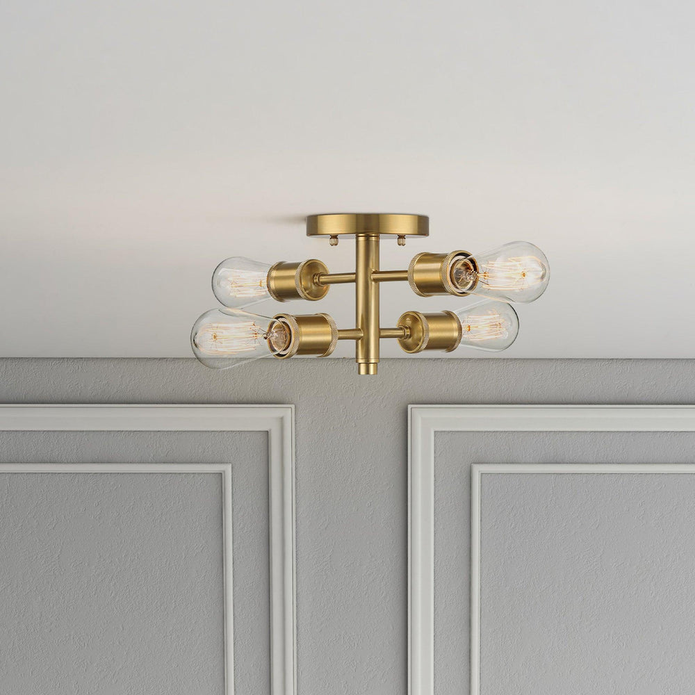English Elm Ashcroft Furniture - Ephemeral Vintage 4-Light Semi-Flush Mount Ceiling Light in Antique Brass & Clear Glass, 11"W x 6.5"H B183P231788
