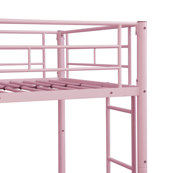 English Elm METAL Twin-Over-Twin Bunk Bed with Trundle Pink — Sturdy Steel Frame, Space-Saving, Quiet & Safe Steps W311P256413