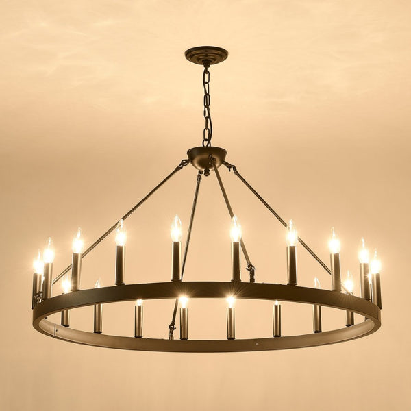 English Elm 20-light Oversized Wagon Wheel Chandelier Matte Black Farmhouse Style for Grand Spaces W5008P388936