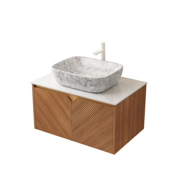 English Elm Noor Oak Veneer Floating Bathroom Vanity with Grooved Plywood Cabinet and Ceramic Basin W2615P386263