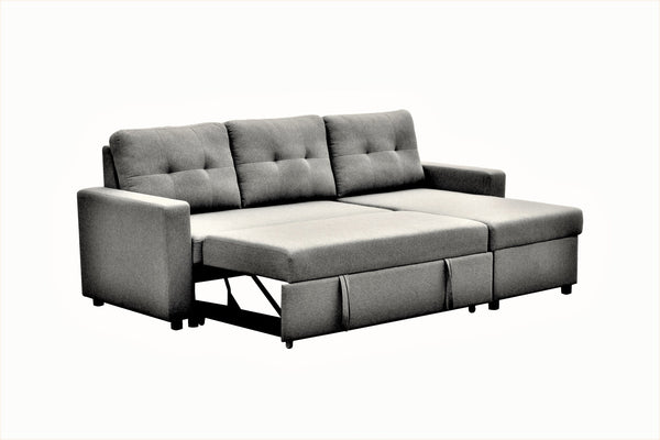 English Elm Convertible L-Shaped Sectional Sleeper Sofa Bed with Pull-Out Guest Bed, Space-Saving Modern Comfort Grey B2735S00015