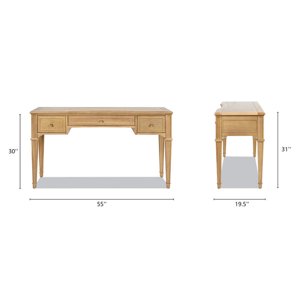 English Elm Jennifer Taylor Home - Dauphin 55" Executive Desk In Natural Brown Rubber Wood - Elegant Design With 3 Soft-Close Drawers B2719P238478