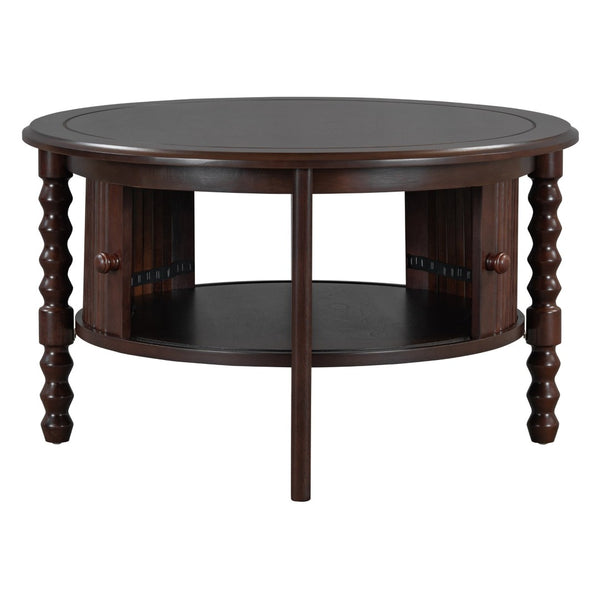 English Elm Vintage Round Coffee Table With Hidden Storage - Mid Century Modern Accent Table For Small Spaces N735P277387D-GIGA