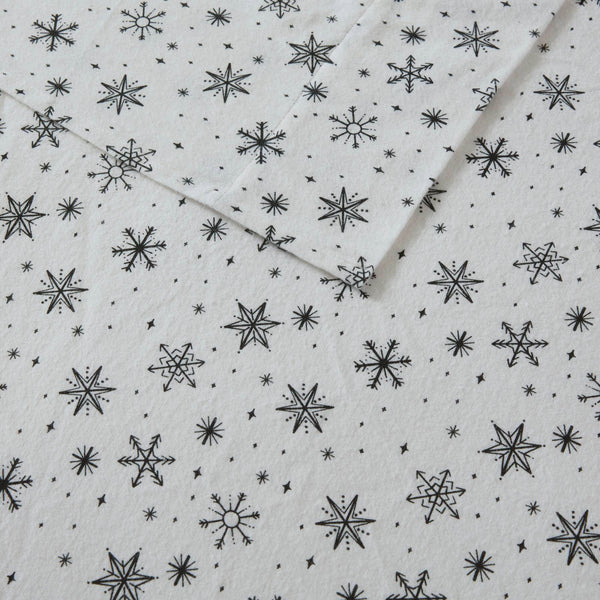 English Elm 4 Pcs King Sheet Set - Elegant Black Snowflakes Cotton Flannel For Cozy Winter Comfort & Style B035P319676