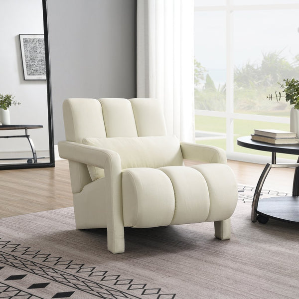English Elm Modern Upholstered accent chair with plush linen cushioning and pillow — compact, stylish seating for living spaces Beige W2671P192565