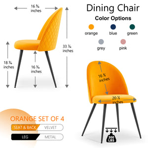 English Elm Dining Velvet Upholstered Side Chair Set of 4 — Sleek Armless Design, Soft Luxury Fabric, Sturdy Legs Orange W116459162