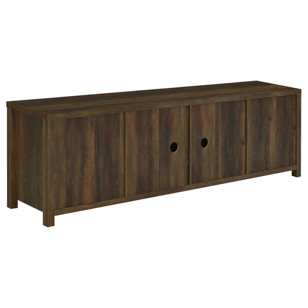 English Elm Madra Dark Pine TV Stand with Sliding Doors, 2-Drawer Storage, Rustic Modern Engineered Wood Console B062P344954