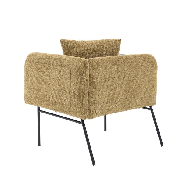 English Elm Leisure Linen Accent Chair with Built-in Side Table Pockets and Lumbar Pillow Modern Yellow W395P453313