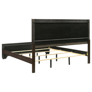 English Elm Carina Queen Bedroom Set Grey Oak Paneled Headboard Nickel Hardware Five Piece Brown B062S00731
