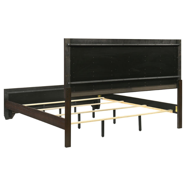 English Elm Carina Queen Bedroom Set Grey Oak Paneled Headboard Nickel Hardware Five Piece Brown B062S00731