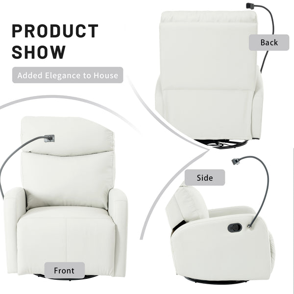 English Elm Rocking Recliner Chair 360° Swivel Glider with 95–160° Recline, Rocking & Phone Holder, Light Gray W1028P185203